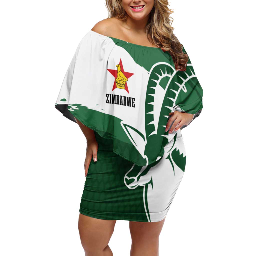 Zimbabwe Rugby Personalized Grunge Off Shoulder Short Dress GO Sables - Wonder Print Shop