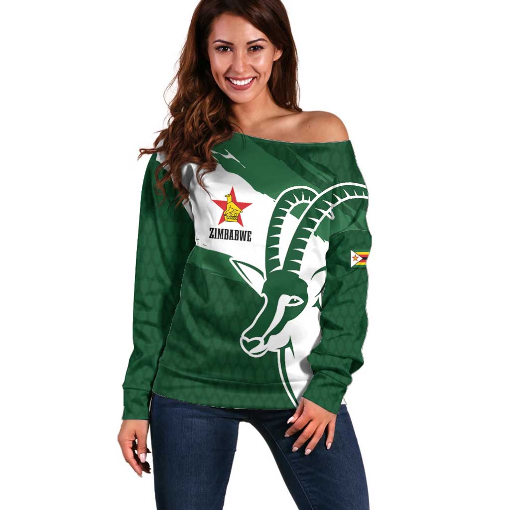 Zimbabwe Rugby Personalized Grunge Off Shoulder Sweater GO Sables - Wonder Print Shop