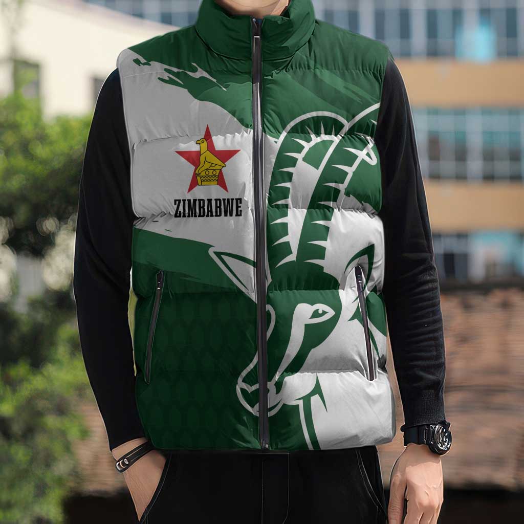 Zimbabwe Rugby Personalized Grunge Sleeveless Puffer Jacket GO Sables - Wonder Print Shop