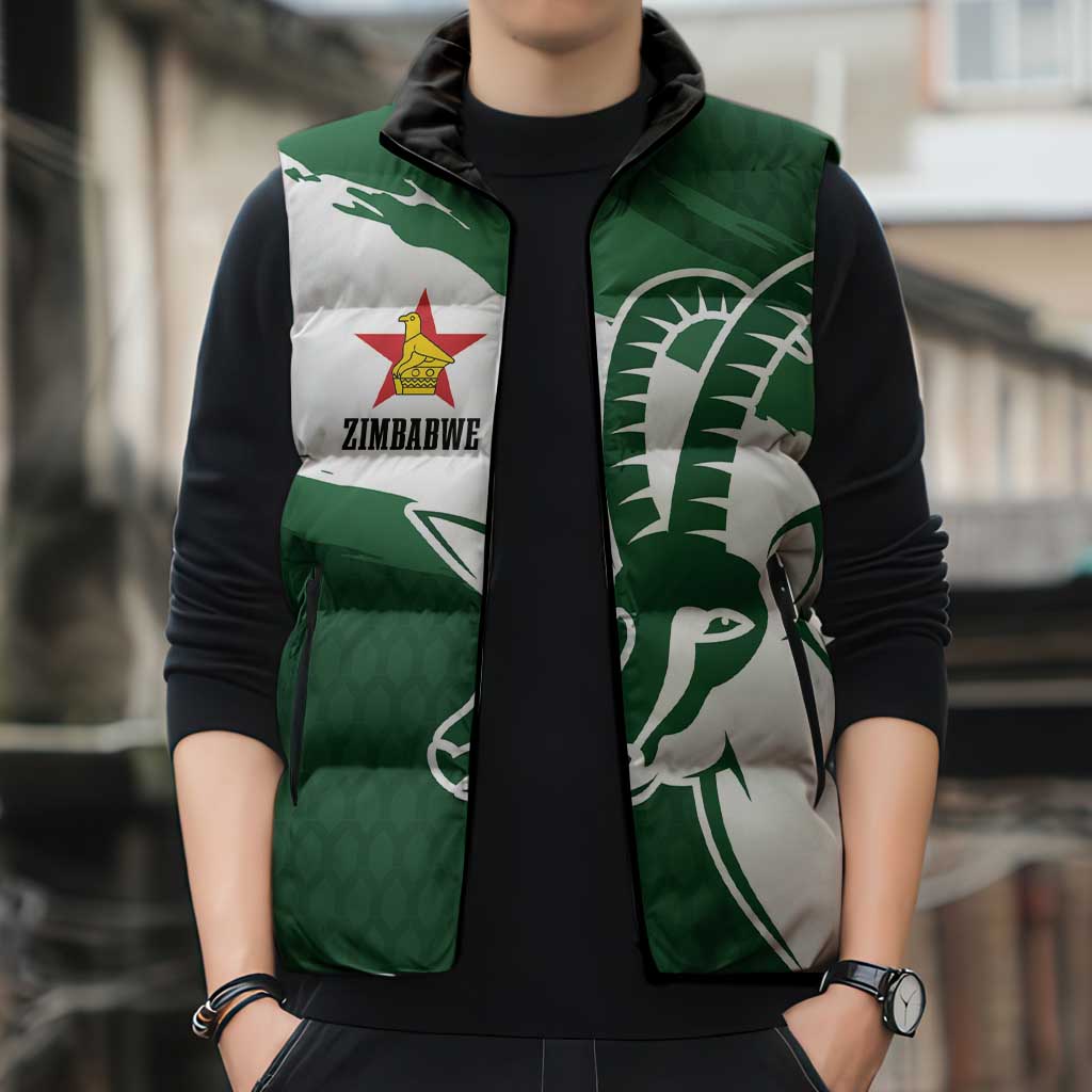 Zimbabwe Rugby Personalized Grunge Sleeveless Puffer Jacket GO Sables - Wonder Print Shop