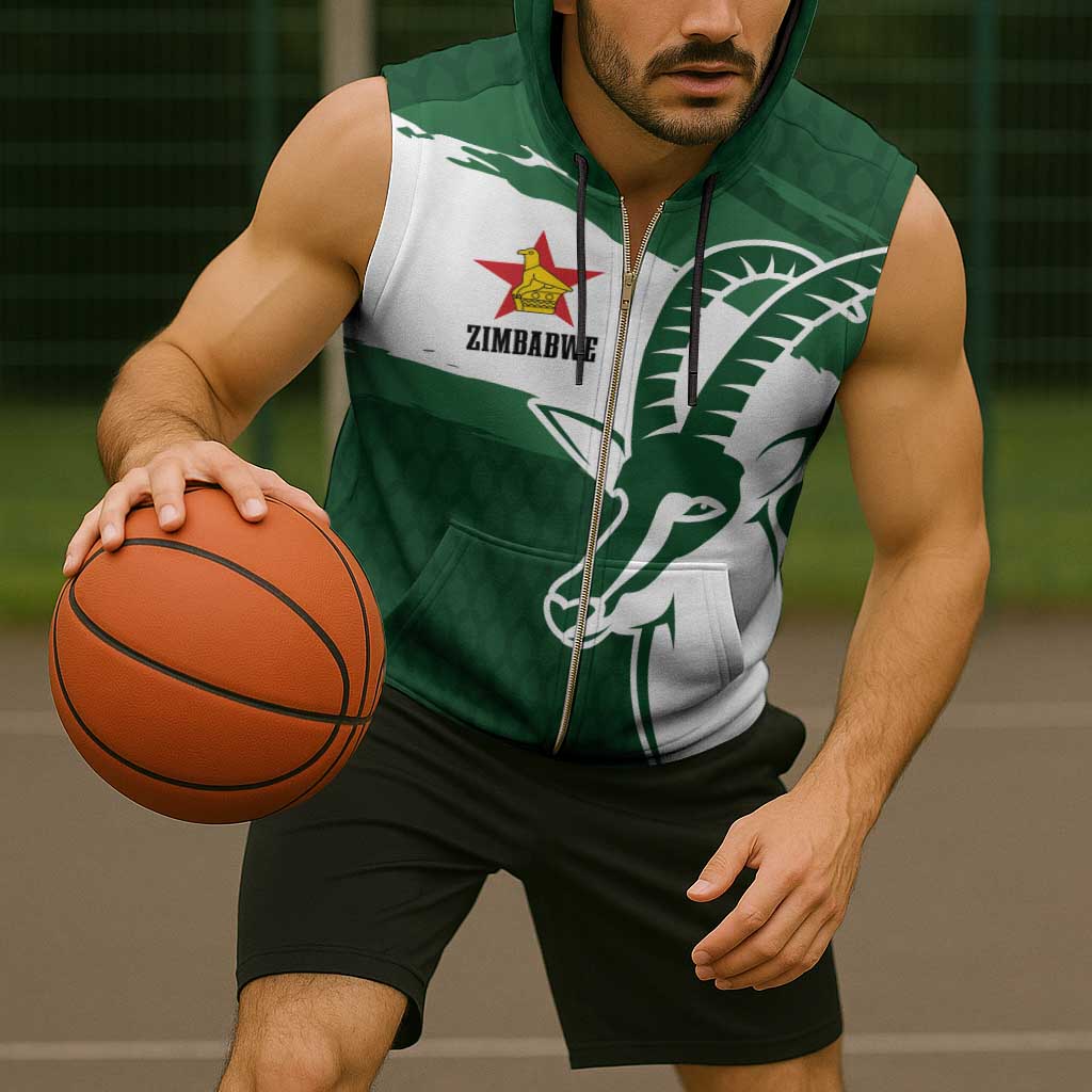 Zimbabwe Rugby Personalized Grunge Sleeveless Zip Hoodie GO Sables - Wonder Print Shop