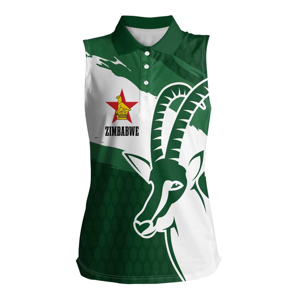 Zimbabwe Rugby Personalized Grunge Women Sleeveless Polo Shirt GO Sables - Wonder Print Shop