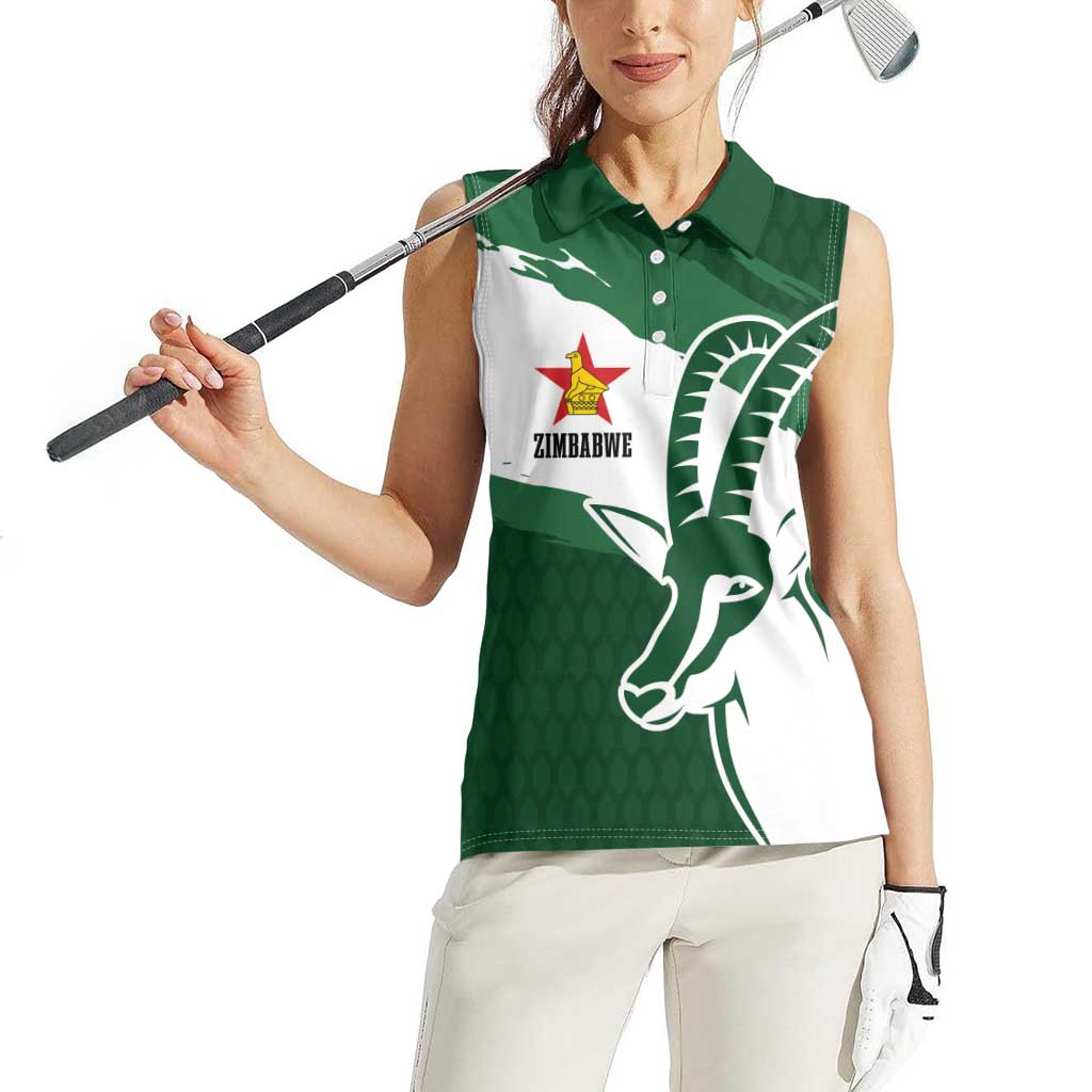 Zimbabwe Rugby Personalized Grunge Women Sleeveless Polo Shirt GO Sables - Wonder Print Shop