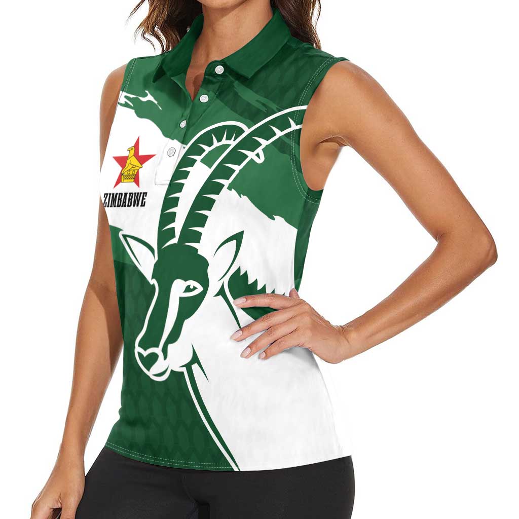 Zimbabwe Rugby Personalized Grunge Women Sleeveless Polo Shirt GO Sables - Wonder Print Shop