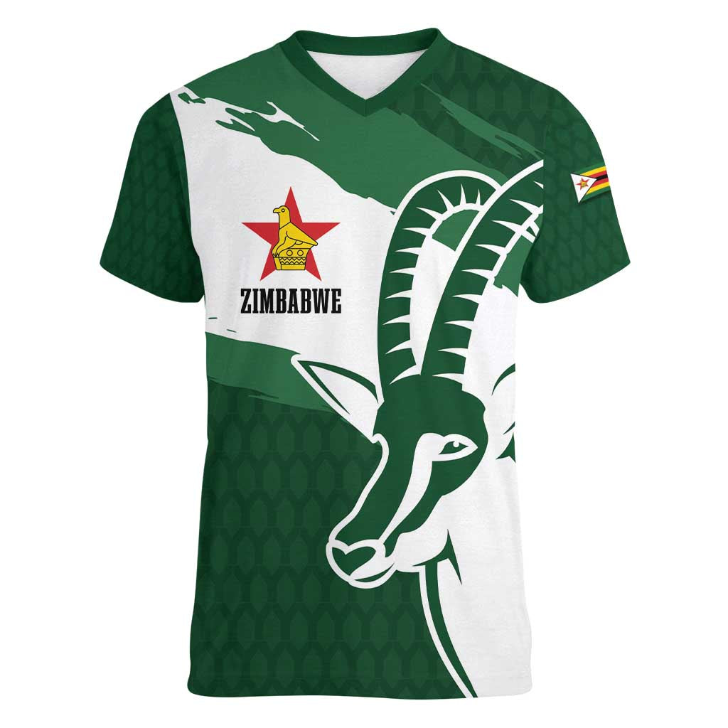 Zimbabwe Rugby Personalized Grunge Women V-Neck T-Shirt GO Sables - Wonder Print Shop