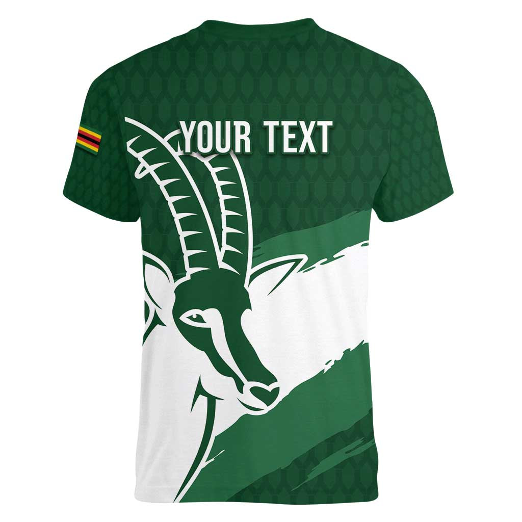 Zimbabwe Rugby Personalized Grunge Women V-Neck T-Shirt GO Sables - Wonder Print Shop