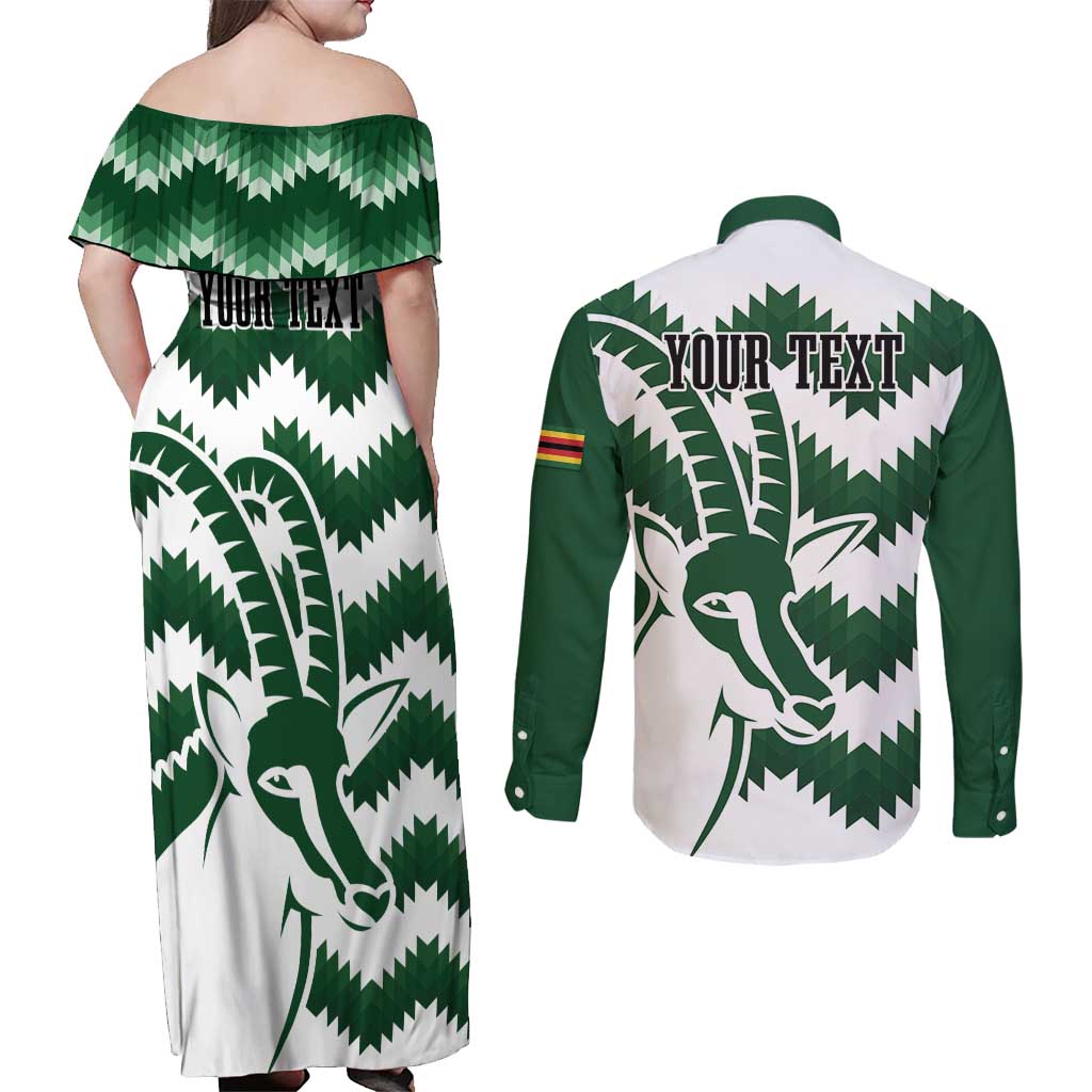 Zimbabwe Rugby The Sables Personalized Couples Matching Off Shoulder Maxi Dress and Long Sleeve Button Shirt Retro Jersey Inspired - Wonder Print Shop