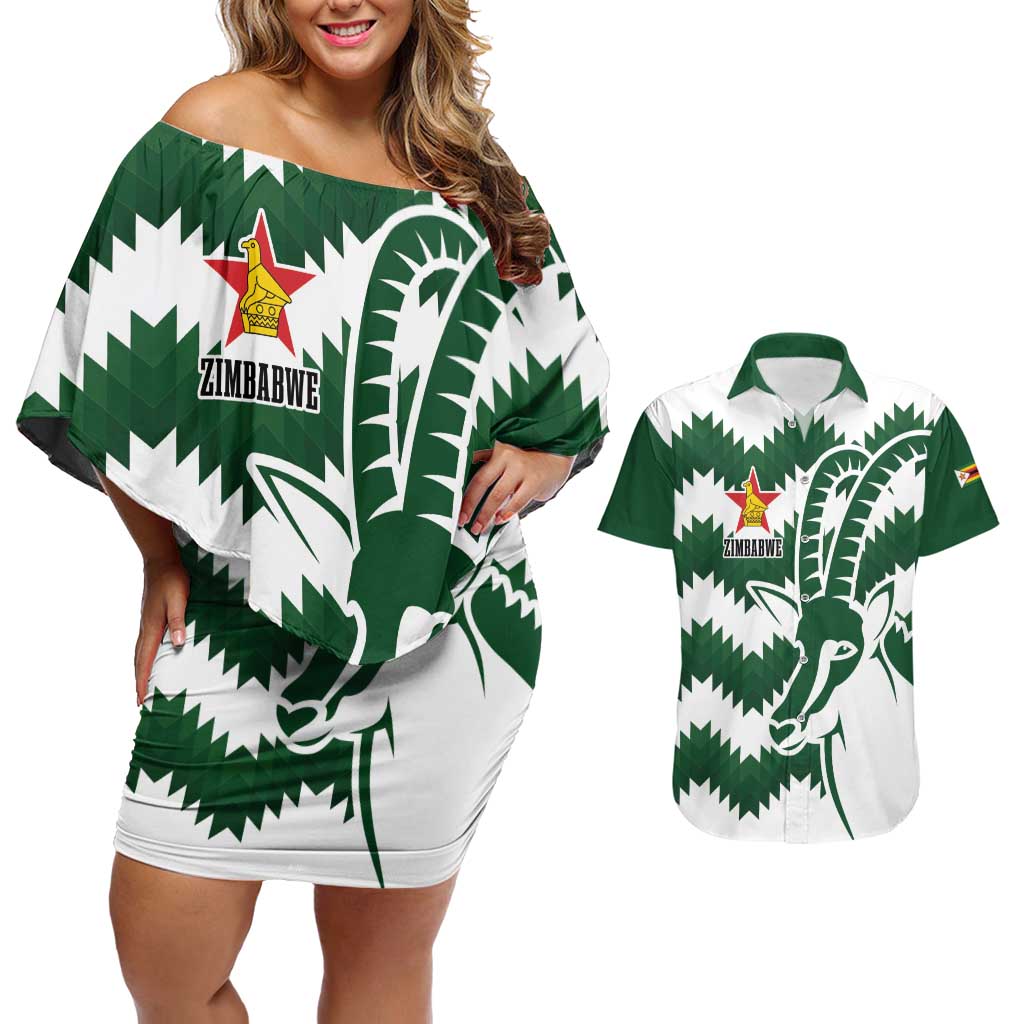 Zimbabwe Rugby The Sables Personalized Couples Matching Off Shoulder Short Dress and Hawaiian Shirt Retro Jersey Inspired - Wonder Print Shop