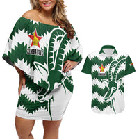 Zimbabwe Rugby The Sables Personalized Couples Matching Off Shoulder Short Dress and Hawaiian Shirt Retro Jersey Inspired - Wonder Print Shop