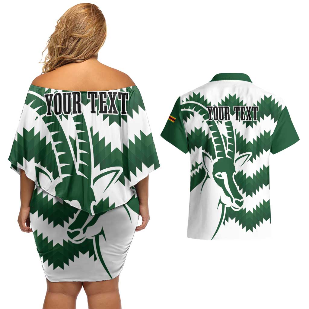 Zimbabwe Rugby The Sables Personalized Couples Matching Off Shoulder Short Dress and Hawaiian Shirt Retro Jersey Inspired - Wonder Print Shop