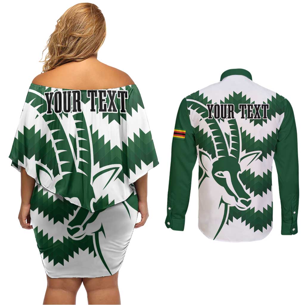 Zimbabwe Rugby The Sables Personalized Couples Matching Off Shoulder Short Dress and Long Sleeve Button Shirt Retro Jersey Inspired - Wonder Print Shop