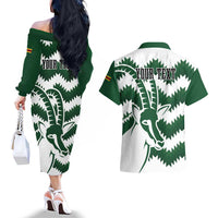 Zimbabwe Rugby The Sables Personalized Couples Matching Off The Shoulder Long Sleeve Dress and Hawaiian Shirt Retro Jersey Inspired - Wonder Print Shop
