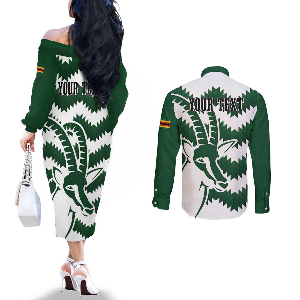 Zimbabwe Rugby The Sables Personalized Couples Matching Off The Shoulder Long Sleeve Dress and Long Sleeve Button Shirt Retro Jersey Inspired - Wonder Print Shop