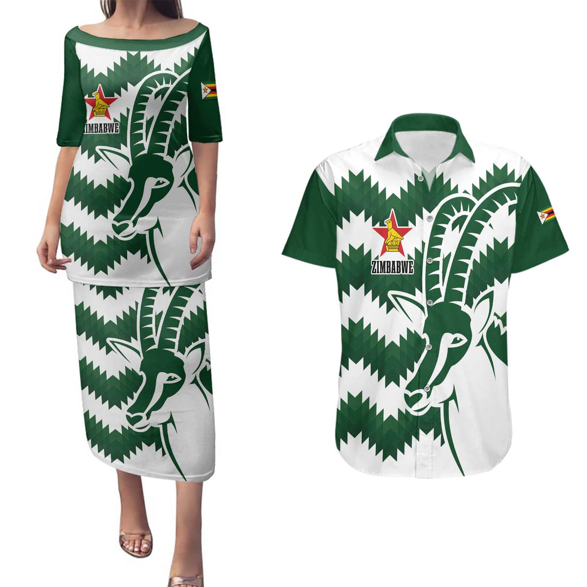 Zimbabwe Rugby The Sables Personalized Couples Matching Puletasi and Hawaiian Shirt Retro Jersey Inspired - Wonder Print Shop