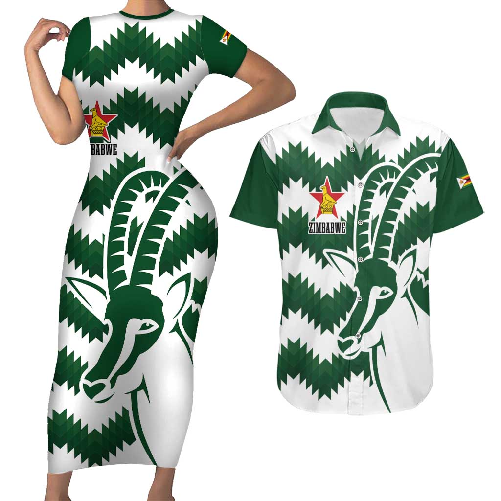 Zimbabwe Rugby The Sables Personalized Couples Matching Short Sleeve Bodycon Dress and Hawaiian Shirt Retro Jersey Inspired - Wonder Print Shop
