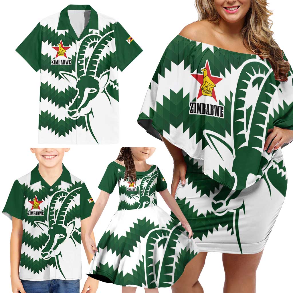 Zimbabwe Rugby The Sables Personalized Family Matching Off Shoulder Short Dress and Hawaiian Shirt Retro Jersey Inspired - Wonder Print Shop
