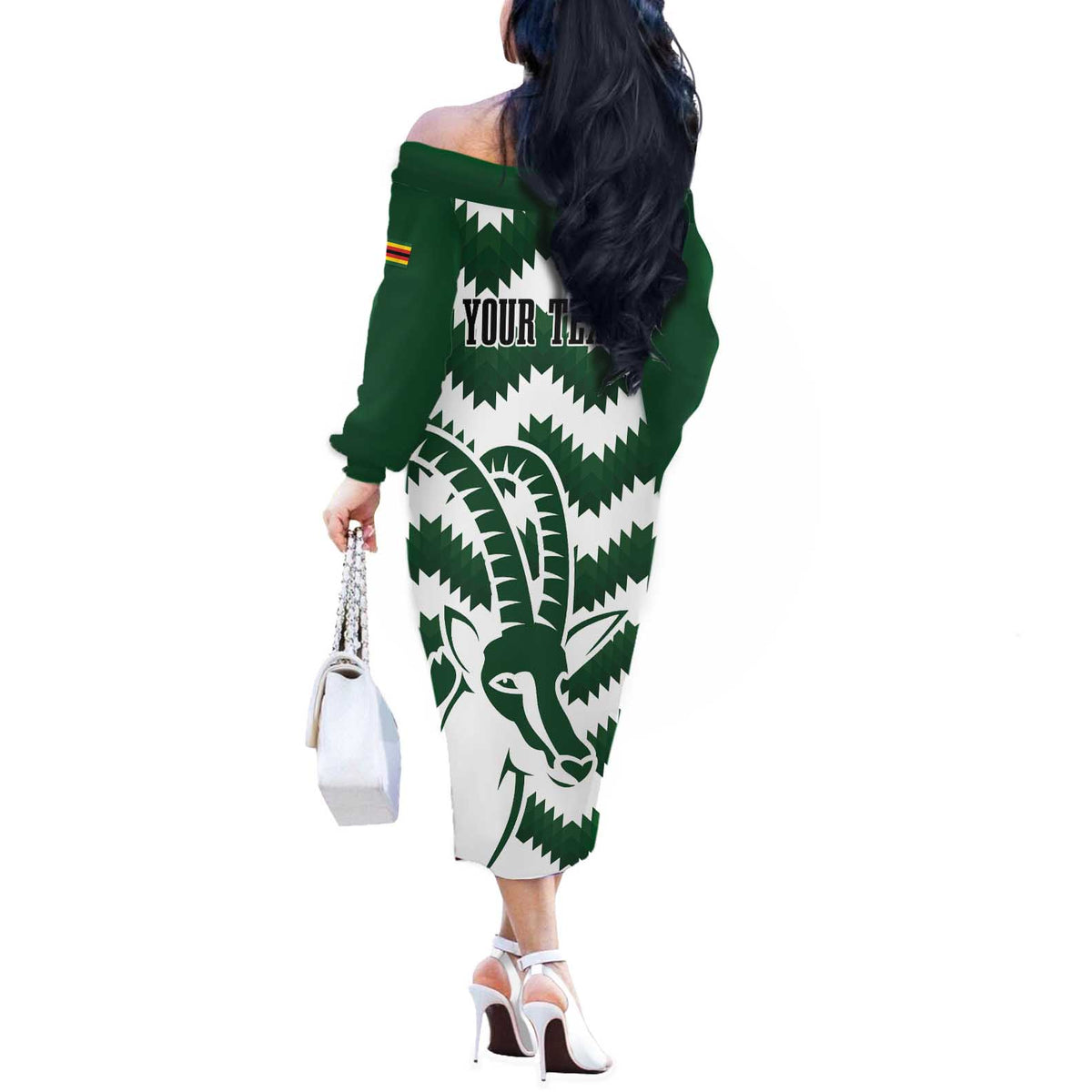 Zimbabwe Rugby The Sables Personalized Off The Shoulder Long Sleeve Dress Retro Jersey Inspired - Wonder Print Shop