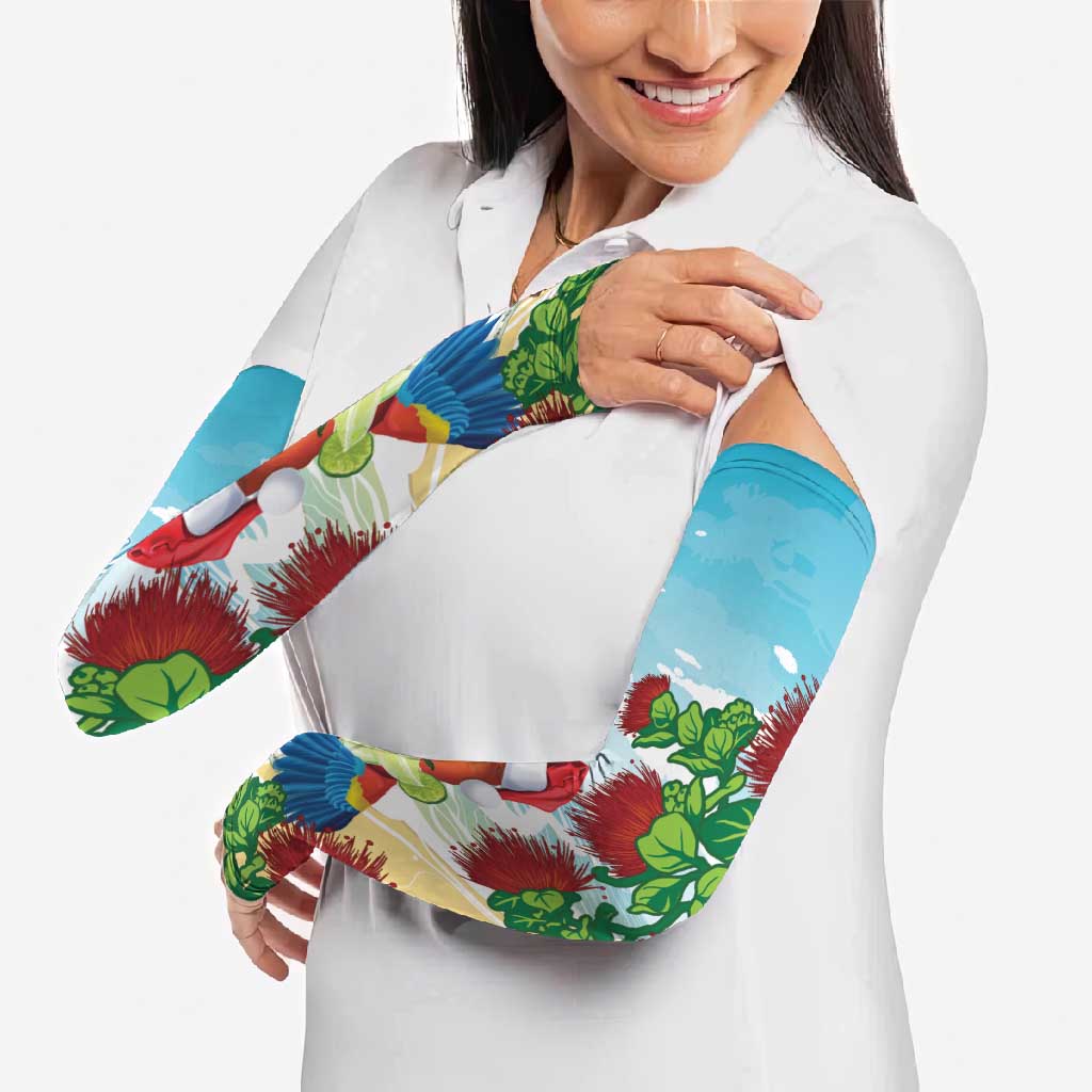 Have A Very Beach Christmas Arm Sleeves Parrot By Lehua Flower - Wonder Print Shop
