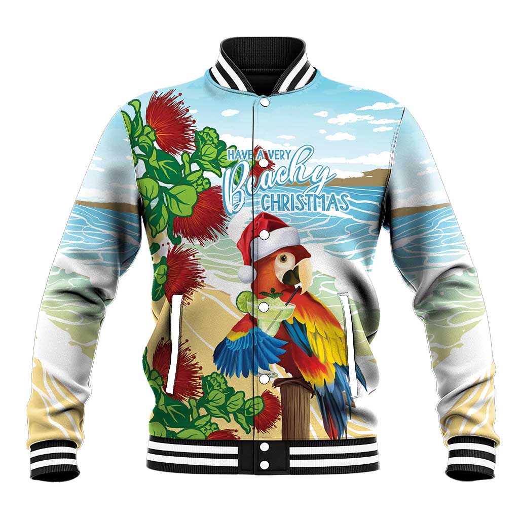 Have A Very Beach Christmas Baseball Jacket Parrot By Lehua Flower - Wonder Print Shop