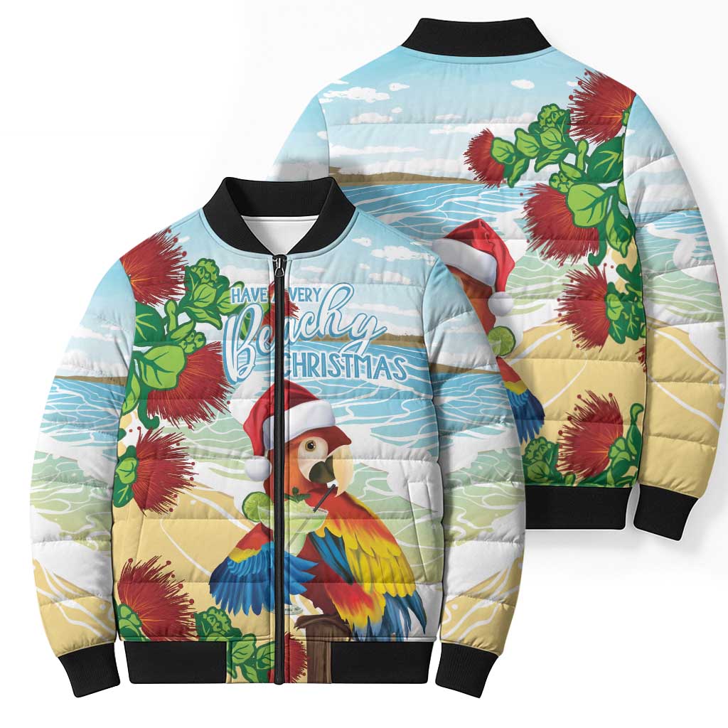 Have A Very Beach Christmas Bomber Puffer Jacket Parrot By Lehua Flower - Wonder Print Shop