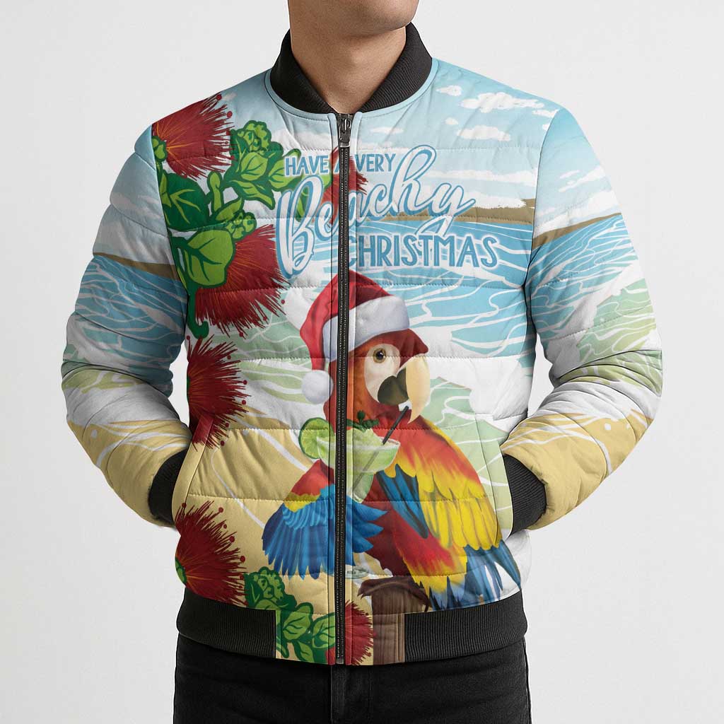 Have A Very Beach Christmas Bomber Puffer Jacket Parrot By Lehua Flower - Wonder Print Shop