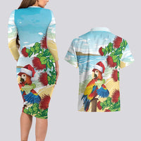 Have A Very Beach Christmas Couples Matching Long Sleeve Bodycon Dress and Hawaiian Shirt Parrot By Lehua Flower - Wonder Print Shop