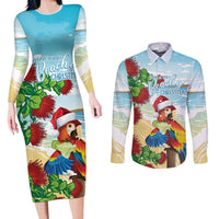 Have A Very Beach Christmas Couples Matching Long Sleeve Bodycon Dress and Long Sleeve Button Shirt Parrot By Lehua Flower - Wonder Print Shop