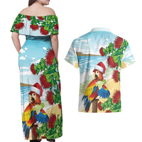 Have A Very Beach Christmas Couples Matching Off Shoulder Maxi Dress and Hawaiian Shirt Parrot By Lehua Flower - Wonder Print Shop