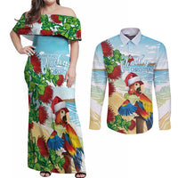 Have A Very Beach Christmas Couples Matching Off Shoulder Maxi Dress and Long Sleeve Button Shirt Parrot By Lehua Flower - Wonder Print Shop