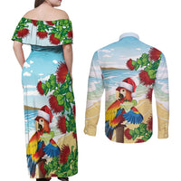 Have A Very Beach Christmas Couples Matching Off Shoulder Maxi Dress and Long Sleeve Button Shirt Parrot By Lehua Flower - Wonder Print Shop
