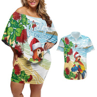 Have A Very Beach Christmas Couples Matching Off Shoulder Short Dress and Hawaiian Shirt Parrot By Lehua Flower - Wonder Print Shop
