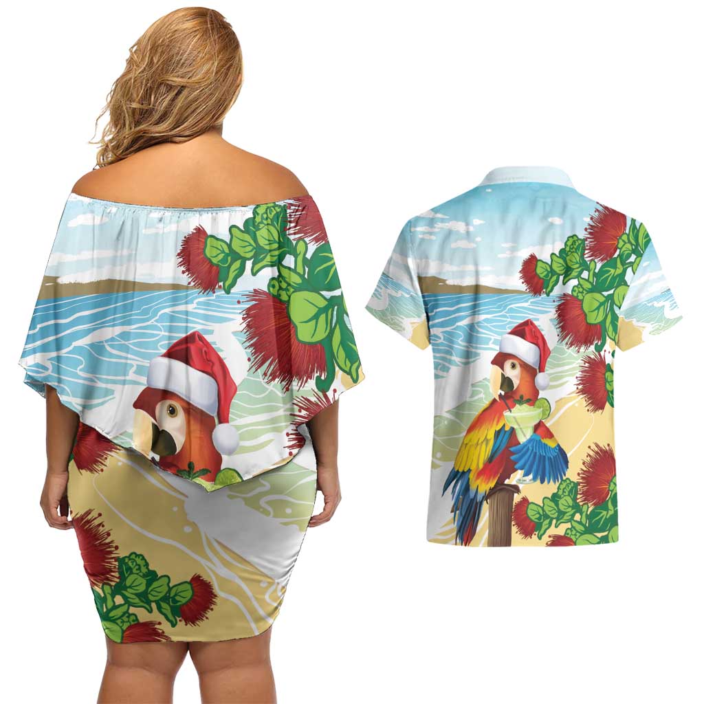Have A Very Beach Christmas Couples Matching Off Shoulder Short Dress and Hawaiian Shirt Parrot By Lehua Flower - Wonder Print Shop