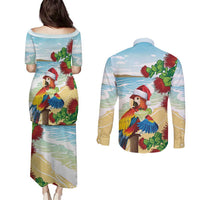 Have A Very Beach Christmas Couples Matching Puletasi and Long Sleeve Button Shirt Parrot By Lehua Flower - Wonder Print Shop