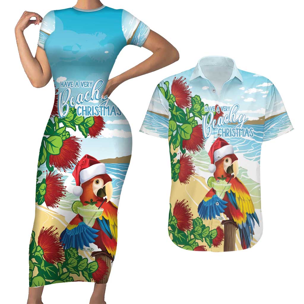 Have A Very Beach Christmas Couples Matching Short Sleeve Bodycon Dress and Hawaiian Shirt Parrot By Lehua Flower - Wonder Print Shop