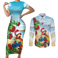 Have A Very Beach Christmas Couples Matching Short Sleeve Bodycon Dress and Long Sleeve Button Shirt Parrot By Lehua Flower - Wonder Print Shop
