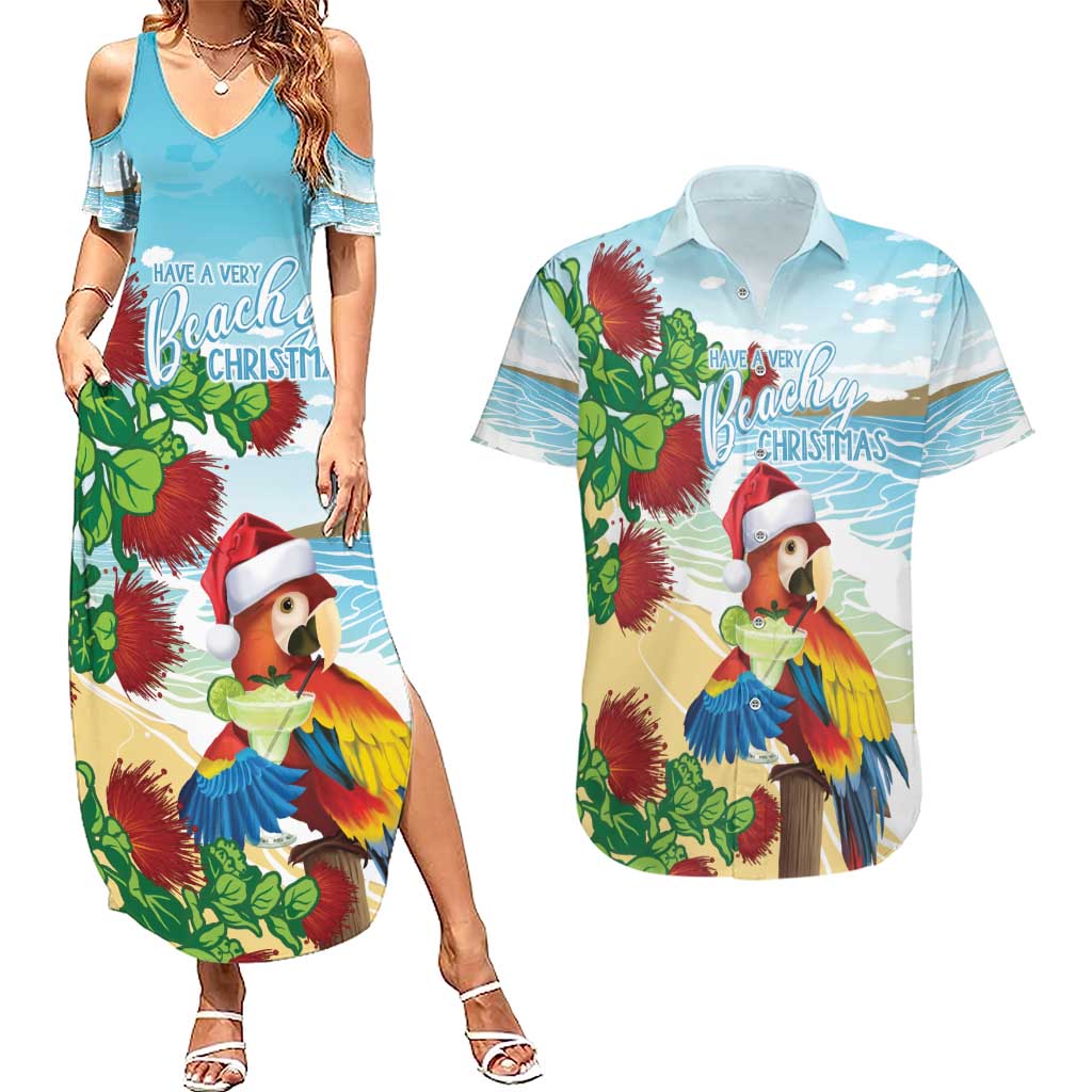 Have A Very Beach Christmas Couples Matching Summer Maxi Dress and Hawaiian Shirt Parrot By Lehua Flower - Wonder Print Shop