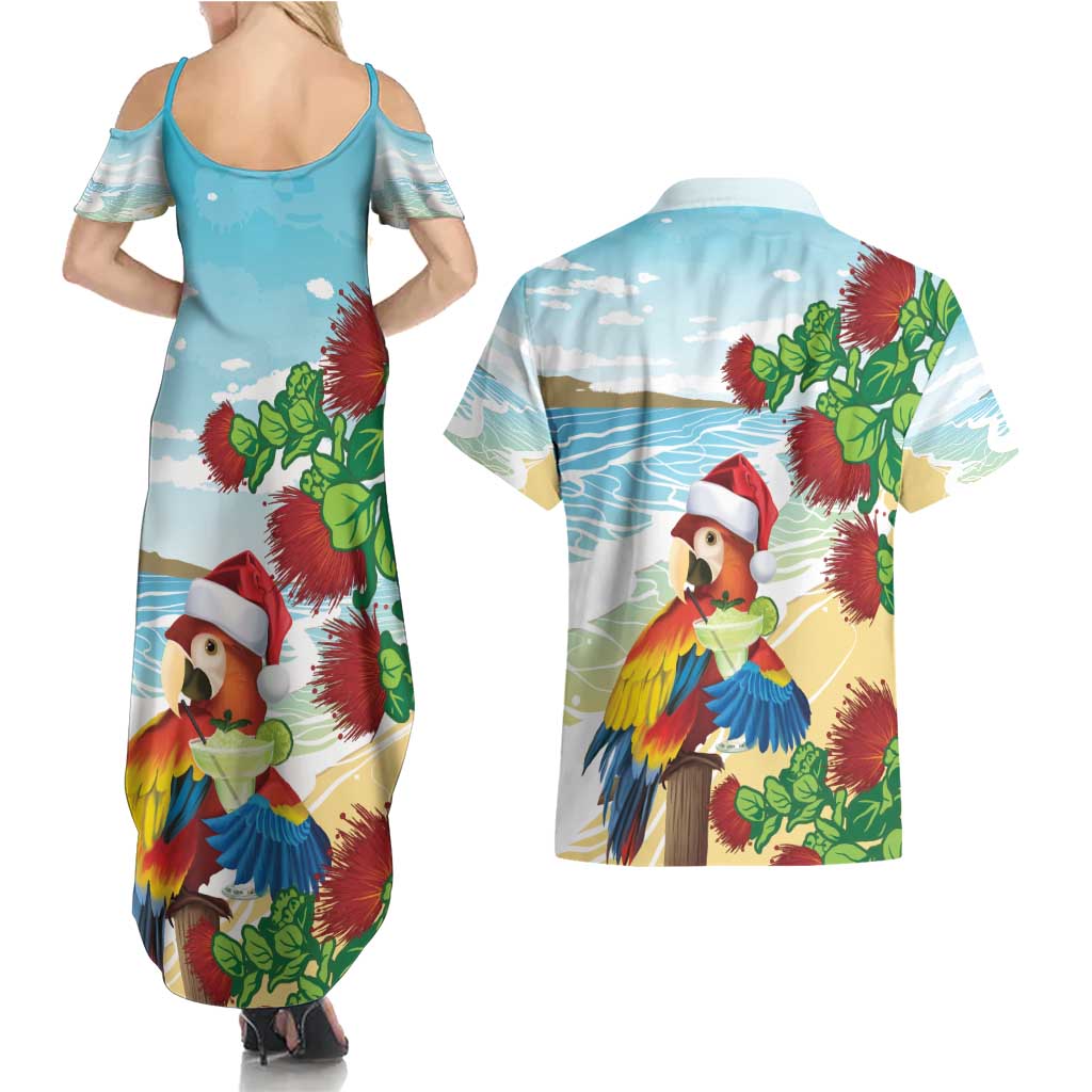 Have A Very Beach Christmas Couples Matching Summer Maxi Dress and Hawaiian Shirt Parrot By Lehua Flower - Wonder Print Shop