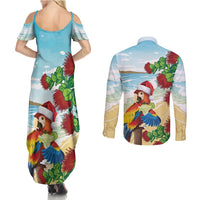 Have A Very Beach Christmas Couples Matching Summer Maxi Dress and Long Sleeve Button Shirt Parrot By Lehua Flower - Wonder Print Shop