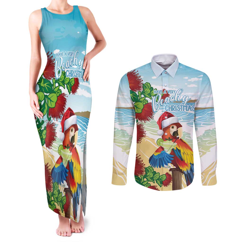 Have A Very Beach Christmas Couples Matching Tank Maxi Dress and Long Sleeve Button Shirt Parrot By Lehua Flower - Wonder Print Shop