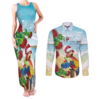 Have A Very Beach Christmas Couples Matching Tank Maxi Dress and Long Sleeve Button Shirt Parrot By Lehua Flower - Wonder Print Shop