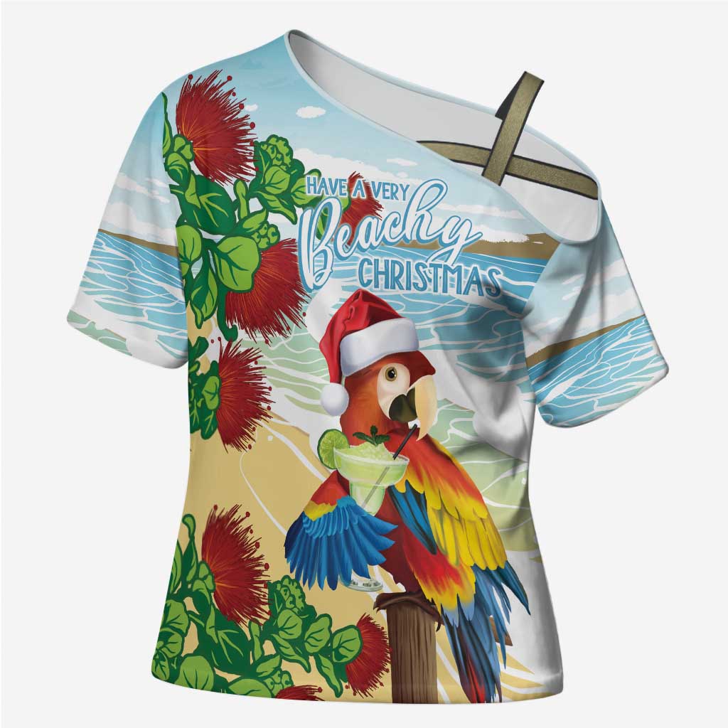 Have A Very Beach Christmas Cross Shoulder Shirt Parrot By Lehua Flower - Wonder Print Shop