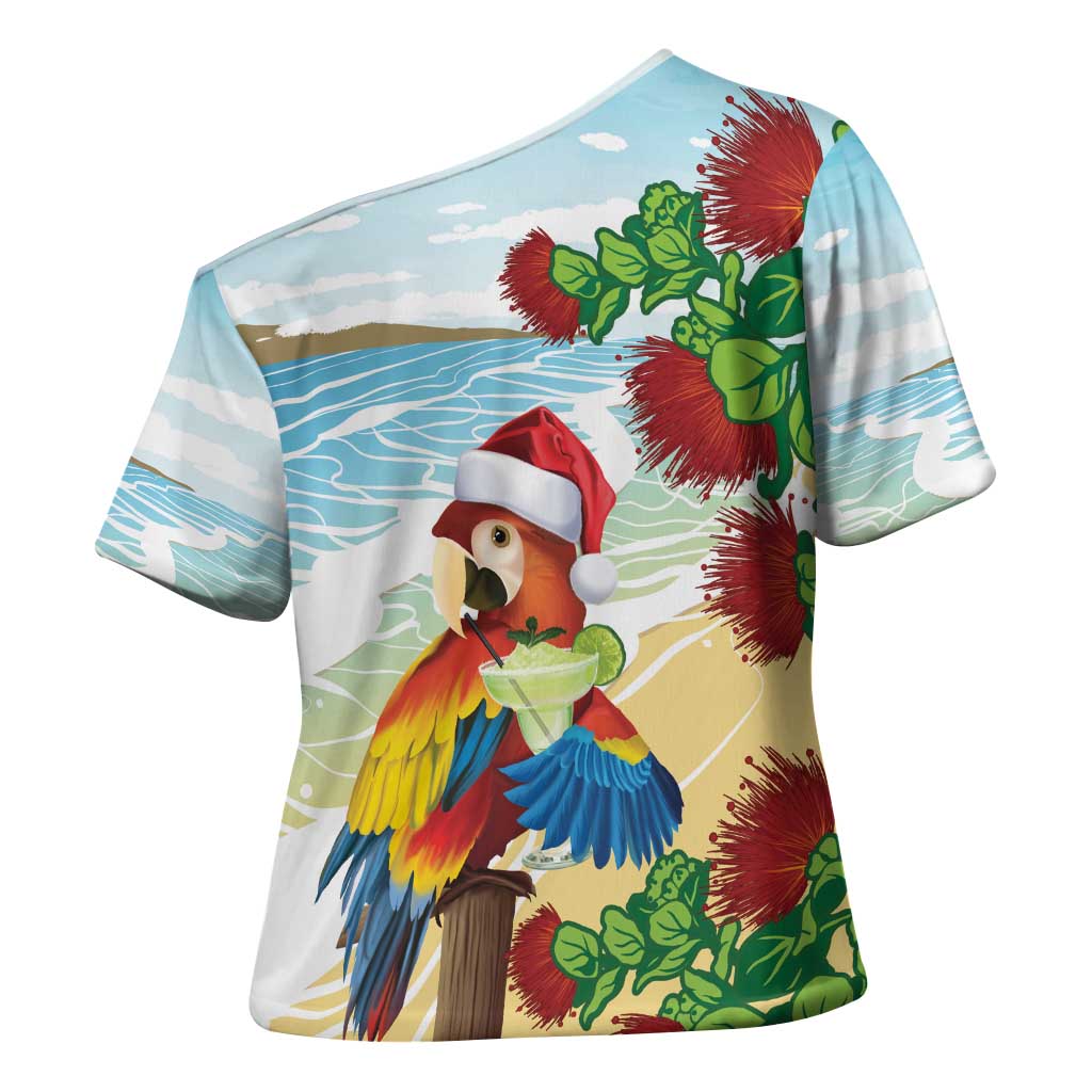 Have A Very Beach Christmas Cross Shoulder Shirt Parrot By Lehua Flower - Wonder Print Shop