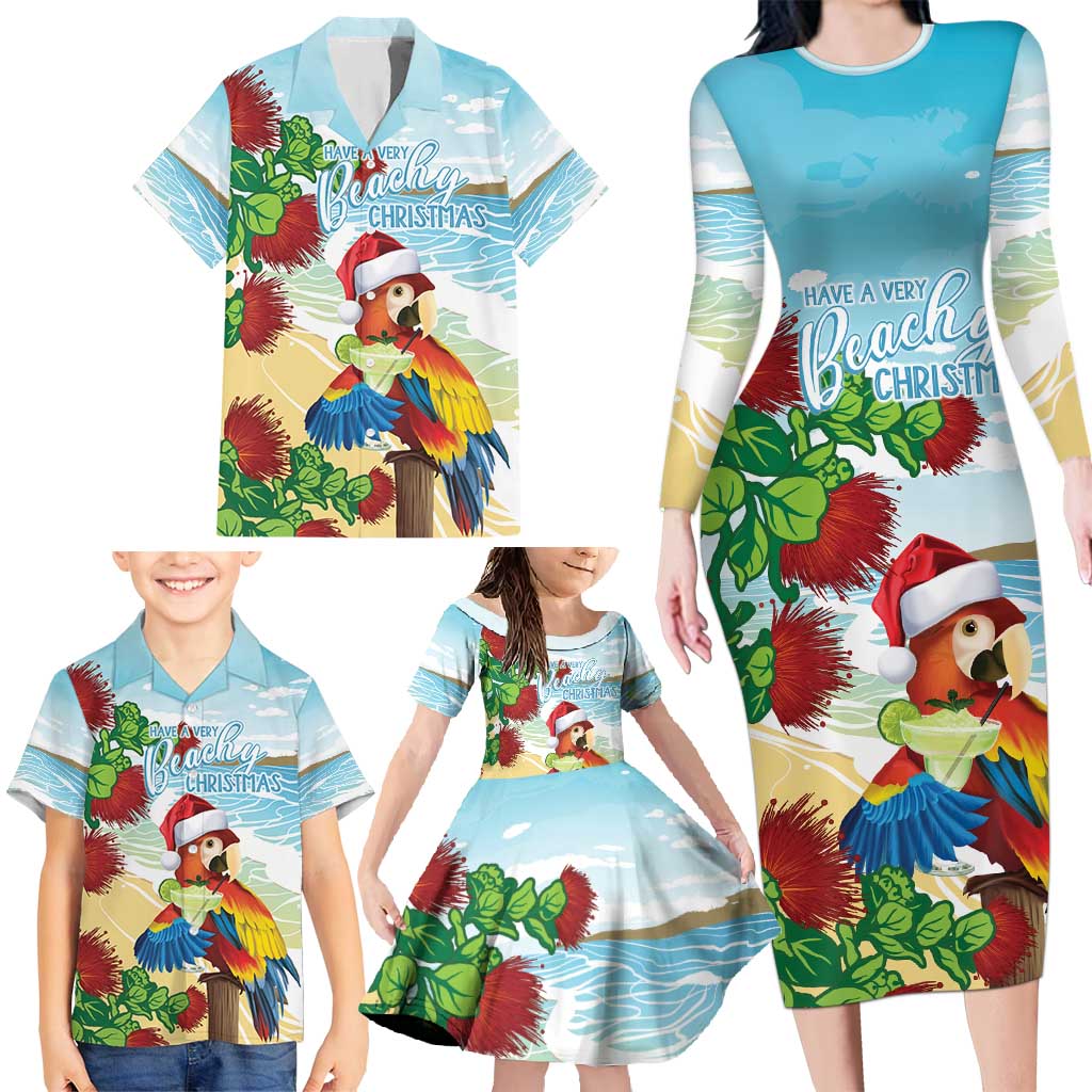 Have A Very Beach Christmas Family Matching Long Sleeve Bodycon Dress and Hawaiian Shirt Parrot By Lehua Flower - Wonder Print Shop