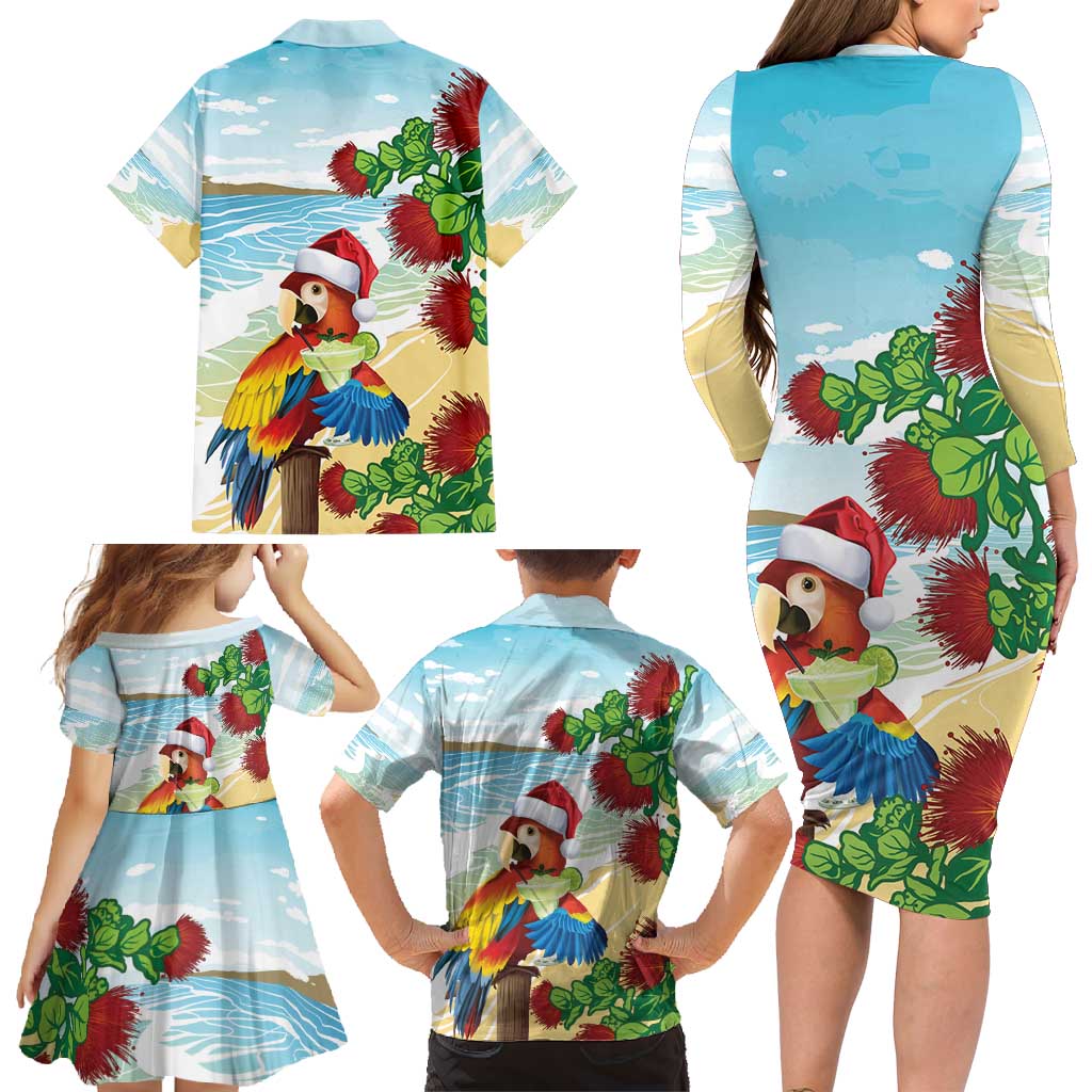 Have A Very Beach Christmas Family Matching Long Sleeve Bodycon Dress and Hawaiian Shirt Parrot By Lehua Flower - Wonder Print Shop