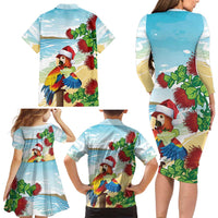 Have A Very Beach Christmas Family Matching Long Sleeve Bodycon Dress and Hawaiian Shirt Parrot By Lehua Flower - Wonder Print Shop