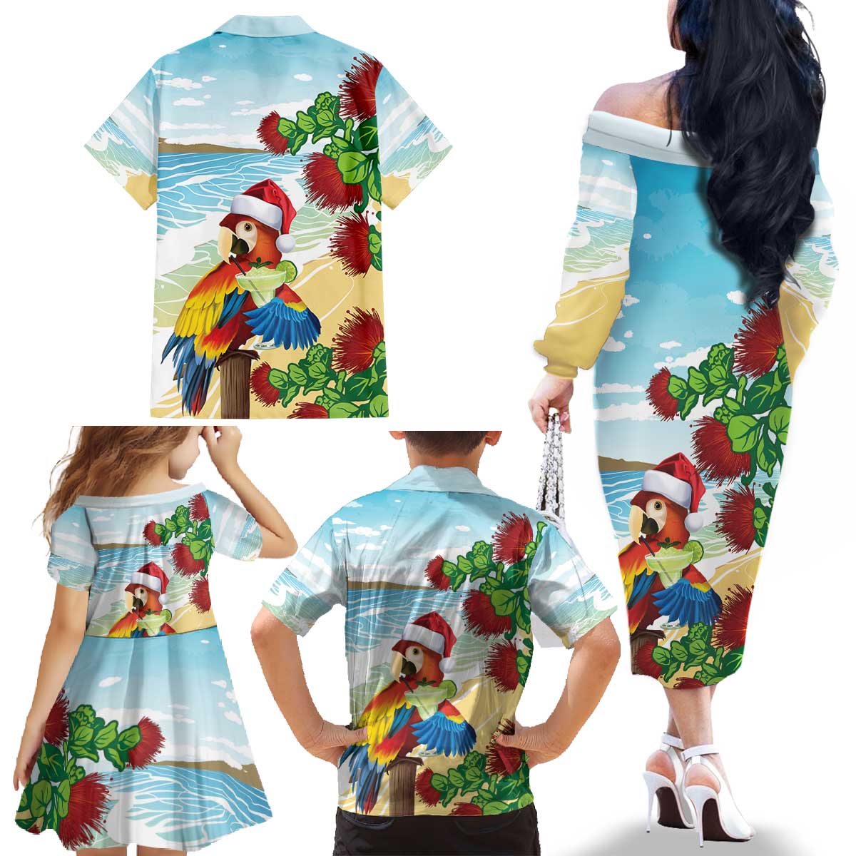 Have A Very Beach Christmas Family Matching Off The Shoulder Long Sleeve Dress and Hawaiian Shirt Parrot By Lehua Flower - Wonder Print Shop