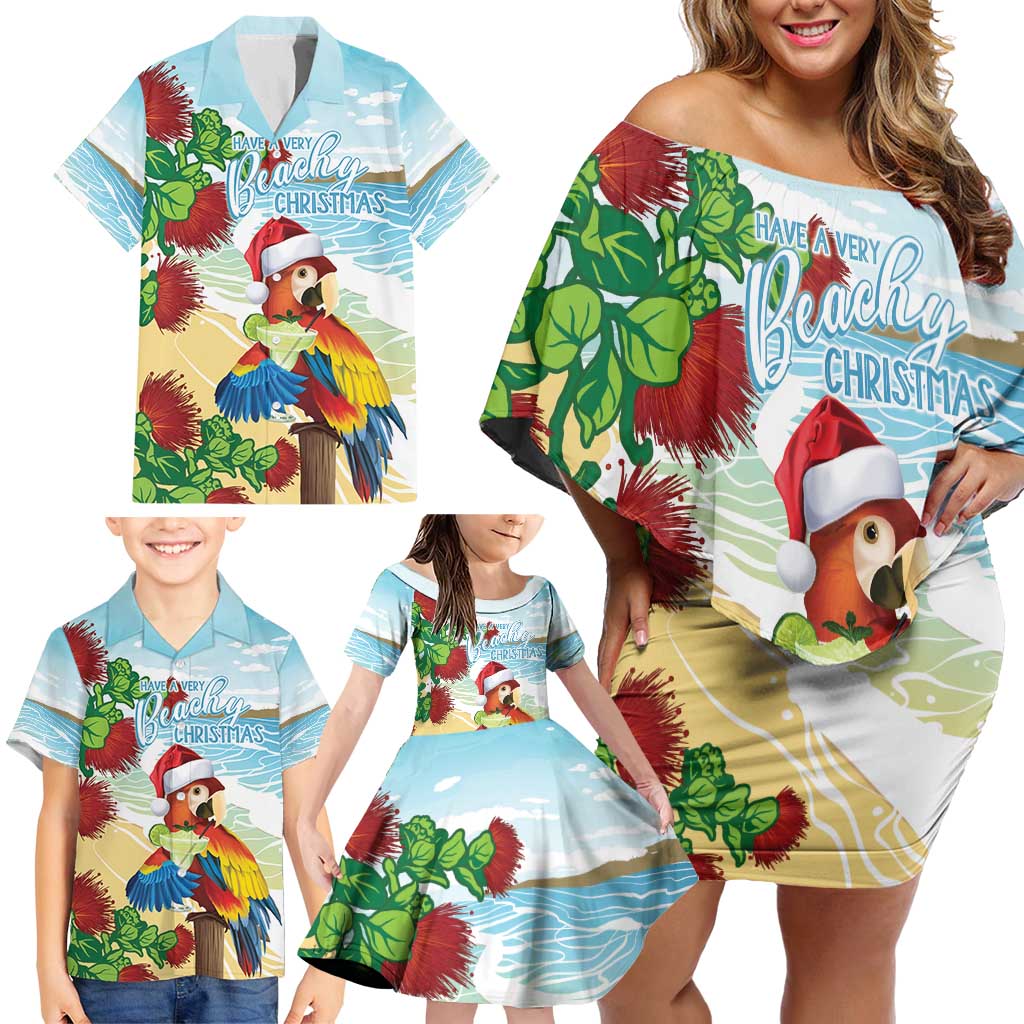 Have A Very Beach Christmas Family Matching Off Shoulder Short Dress and Hawaiian Shirt Parrot By Lehua Flower - Wonder Print Shop