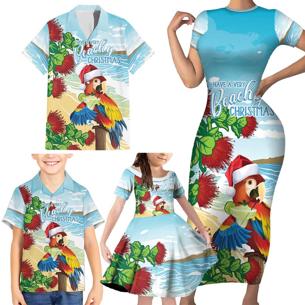 Have A Very Beach Christmas Family Matching Short Sleeve Bodycon Dress and Hawaiian Shirt Parrot By Lehua Flower - Wonder Print Shop