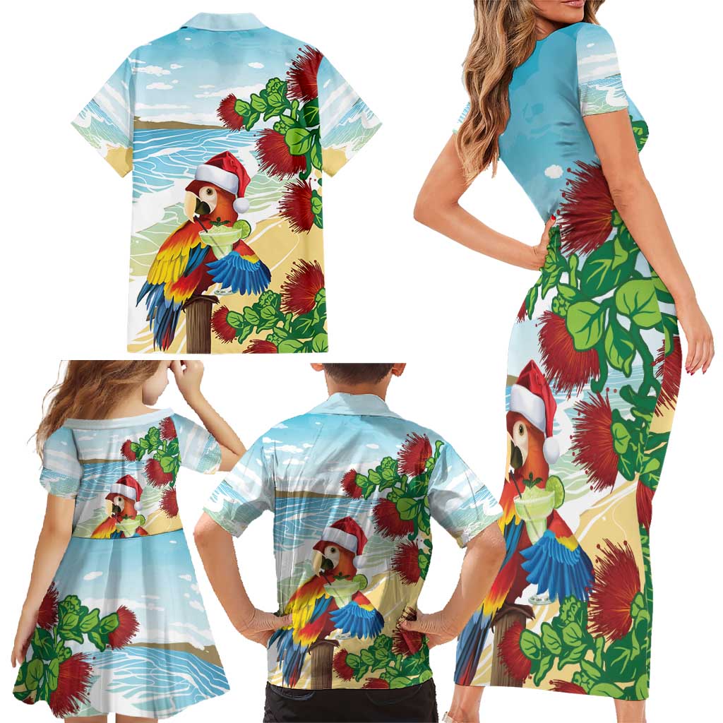 Have A Very Beach Christmas Family Matching Short Sleeve Bodycon Dress and Hawaiian Shirt Parrot By Lehua Flower - Wonder Print Shop