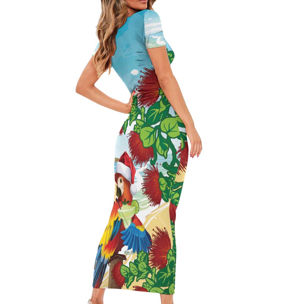 Have A Very Beach Christmas Family Matching Short Sleeve Bodycon Dress and Hawaiian Shirt Parrot By Lehua Flower - Wonder Print Shop